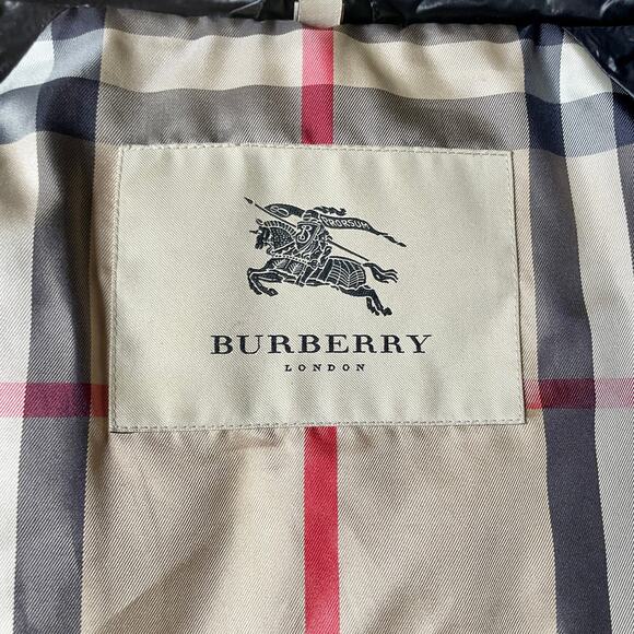 Burberry Black Goose Down Quilted Puffer Jacket sz M Medium Coat Shiny - Picture 9 of 12